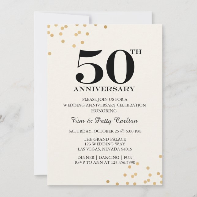 Gold 50th Mariage Anniversary Party invitation (Devant)