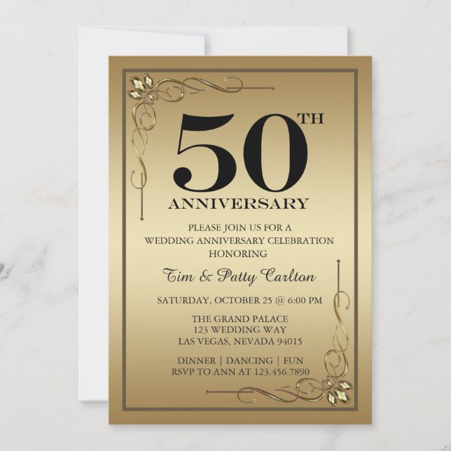 Gold 50th Mariage Anniversary Party invitation (Devant)