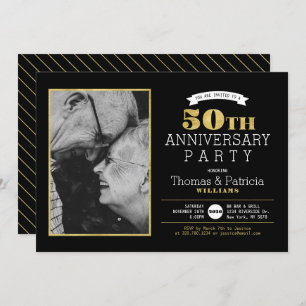 Gold 50th Mariage Anniversary Photo Invitation