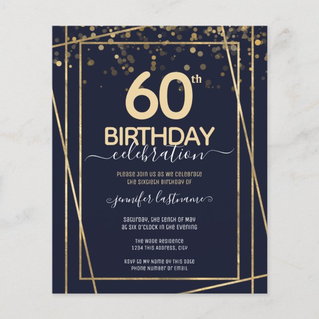 Gold 60e anniversaire fête Budget Invitation (Devant)