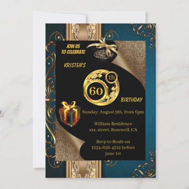 Gold 60th Birthday Invitation (Devant)