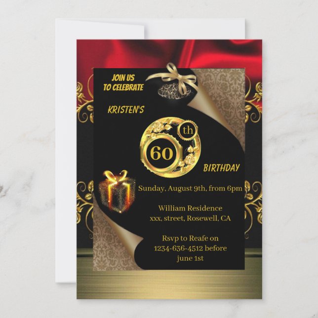 Gold 60th Birthday Invitation (Devant)