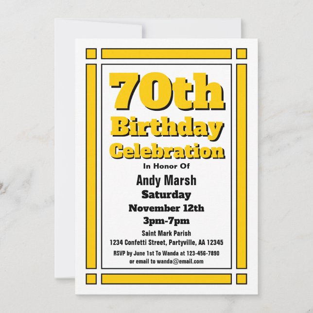 Gold 70th Birthday Invitation (Devant)