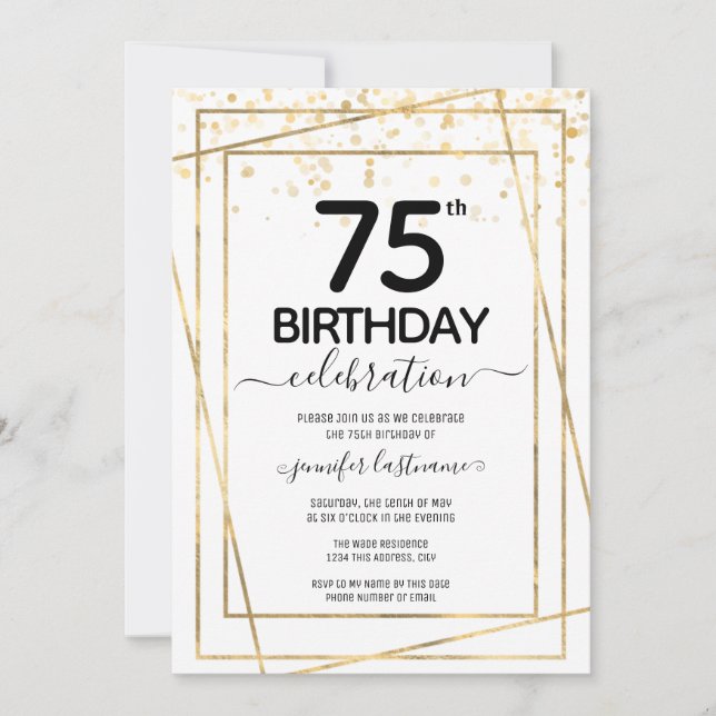 Gold 75th Anniversaire de fête Budget Invitation (Devant)
