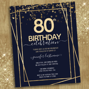 Gold 80e anniversaire fête Budget Invitation