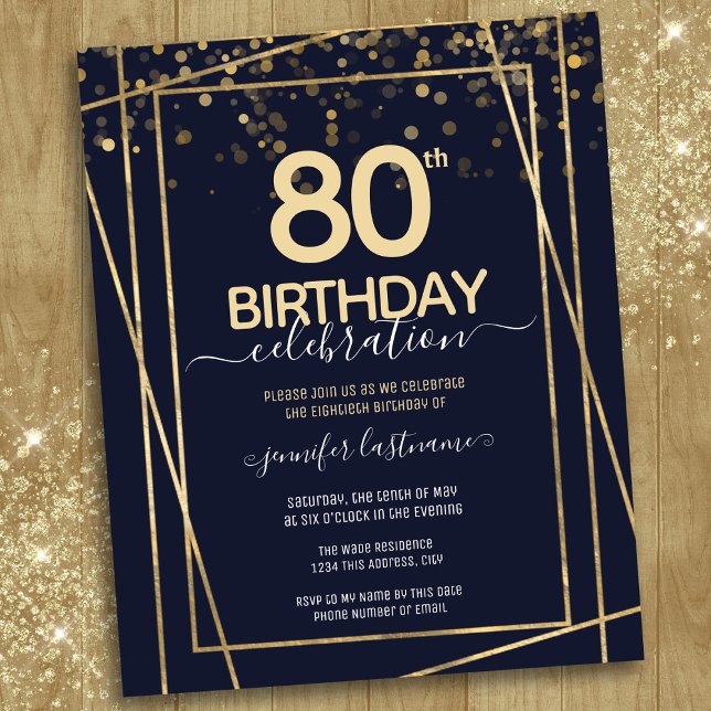 Gold 80e anniversaire fête Budget Invitation (Créateur téléchargé)