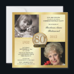 Gold 80th Birthday Invitations then & Now 2 Photos<br><div class="desc">Créez votre propre 80e anniversaire adulte - Invitations surprises. Carré doré classique pour hommes ou femmes, personnalisé avec deux inserts de cadre photo pour photos "Alors et maintenant" — Customisez le nom, la date et les détails de votre célébration spéciale. Peut être facilement customisé pour d'autres occasions spéciales, des événements...</div>