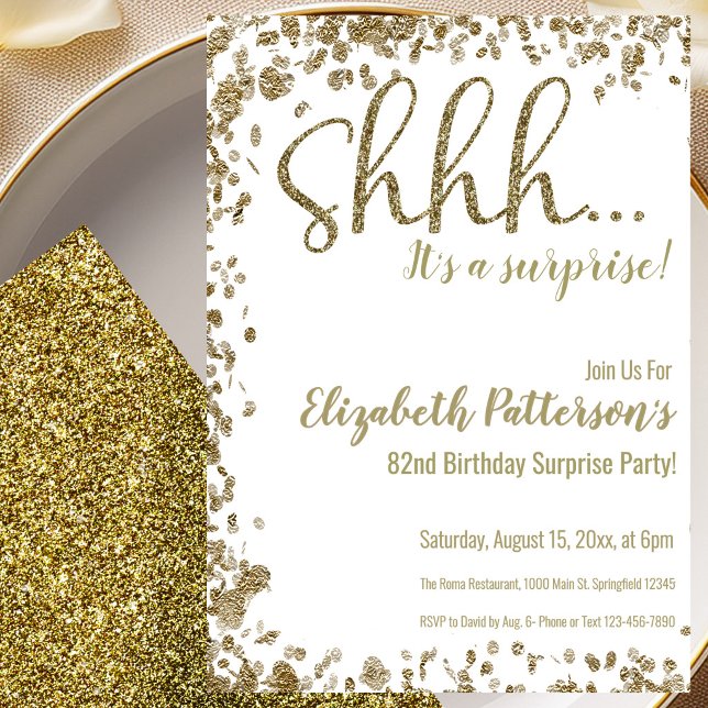 Gold 82nd Surprise Birthday Party Invitation (Créateur téléchargé)