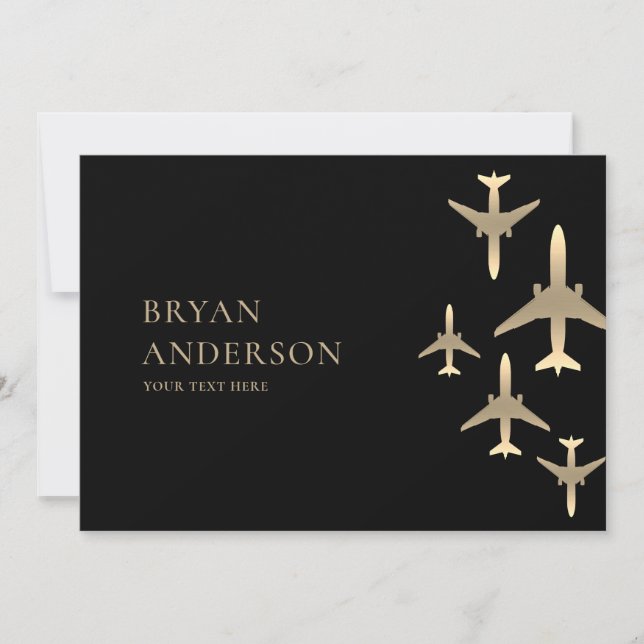 Gold Airplanes Aviation Invitation (Devant)
