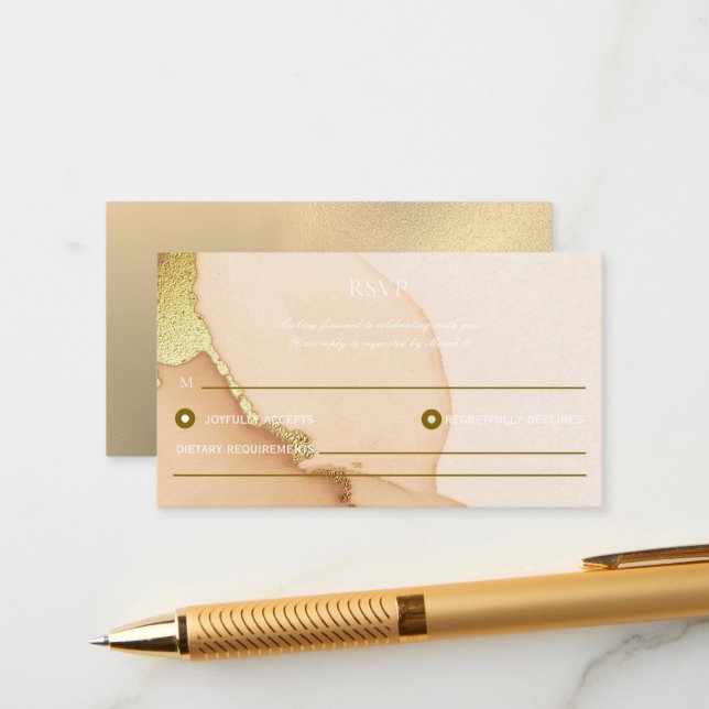 Gold Alcohol Enk Chic Wedding Carte RSVP (Devant/Arrière en situation)