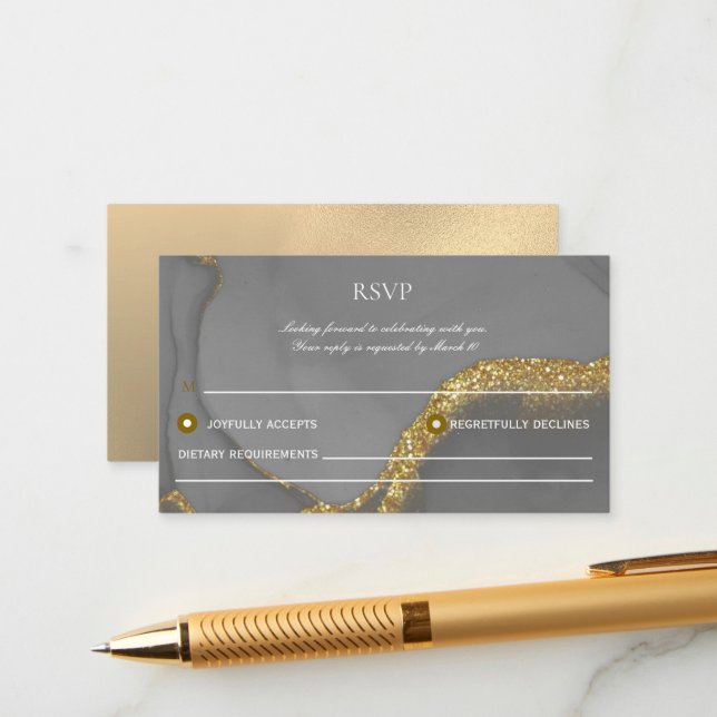 Gold Alcohol Enk Chic Wedding Carte RSVP (Devant/Arrière en situation)