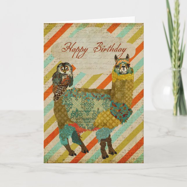 Gold Alpaca et Turquoise Chouette carte d'annivers (Devant)