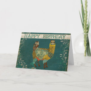 Gold Alpaca et Turquoise Chouette carte d'annivers