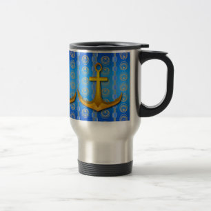 Gold Ancre Blue Cerulean Travel Mug