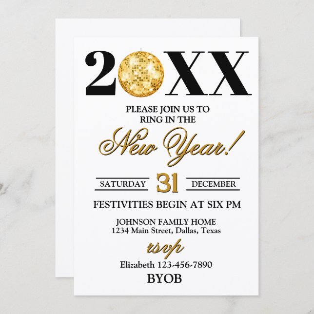 Gold and Black 2026 New Years Eve Party Invitation (Devant / Derrière)