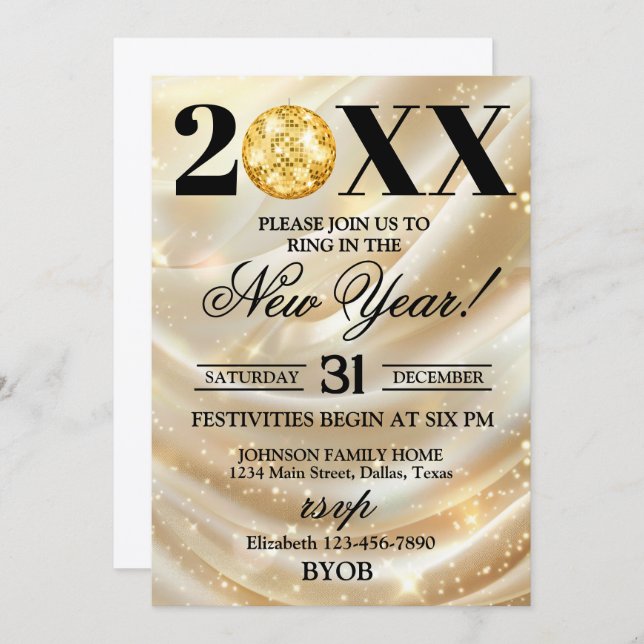 Gold and Black 2026 New Years Eve Party Invitation (Devant / Derrière)