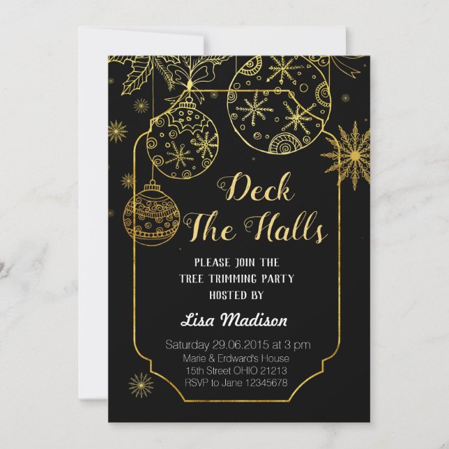 Gold and Black Deck Invitation du Halls Party (Devant)
