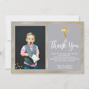 Gold and Navy Blue Baptism Merci Cartes