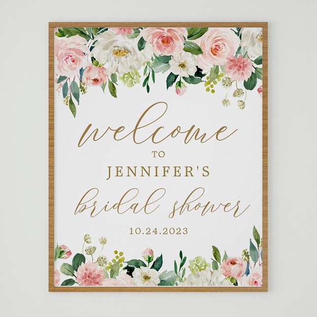 Gold and Pink Floral Bridal Shower Welcome Poster (Créateur téléchargé)