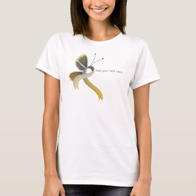 Gold and Silver Awareness Ribbon Butterfly T-Shirt (Devant)