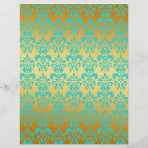 Gold, Aqua Blue Damask Patch 2