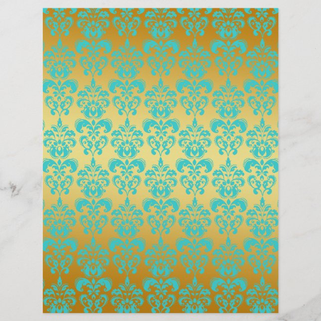 Gold, Aqua Blue Damask Patch 2 (Devant)