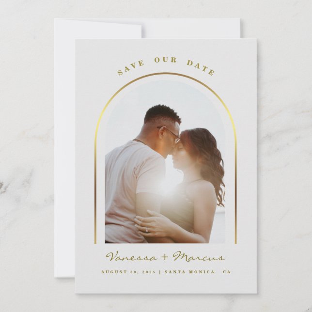 Gold Arched Frame Wedding Photo Save the Date (Devant)