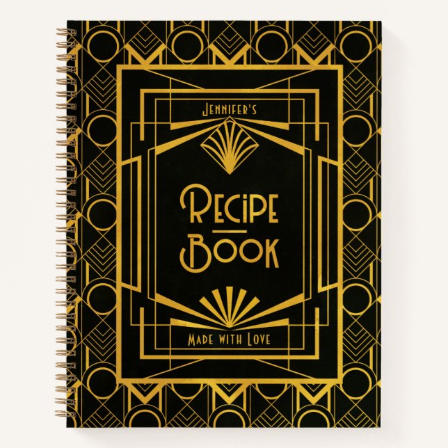 Gold Art Déco 1920s Style Recette Livre (Devant)