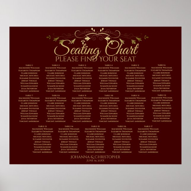 Gold & Auburn Brown 17 Table Mariage Tableau de si (Devant)