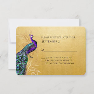 Gold avec Peacock Wedding carte RSVP