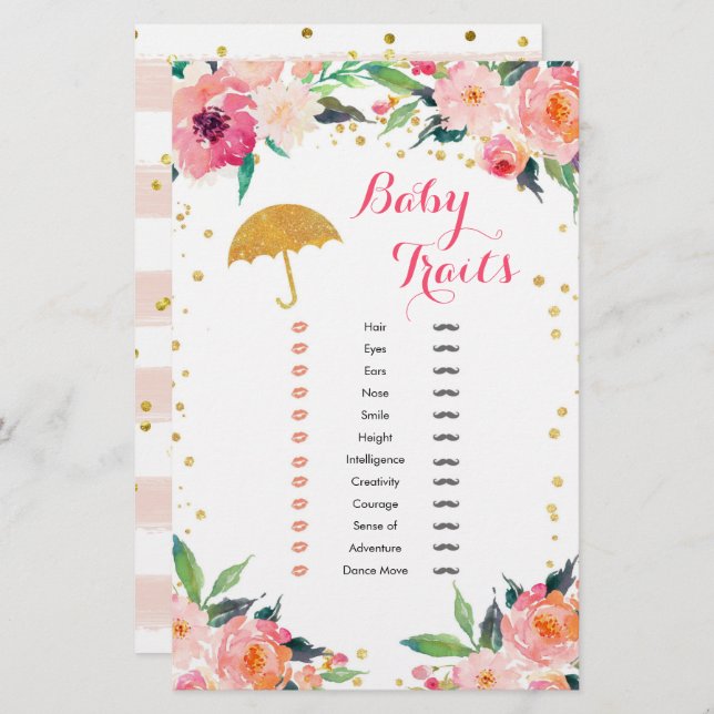 Gold Avril Douches Baby shower Bébé Traits (Devant / Derrière)