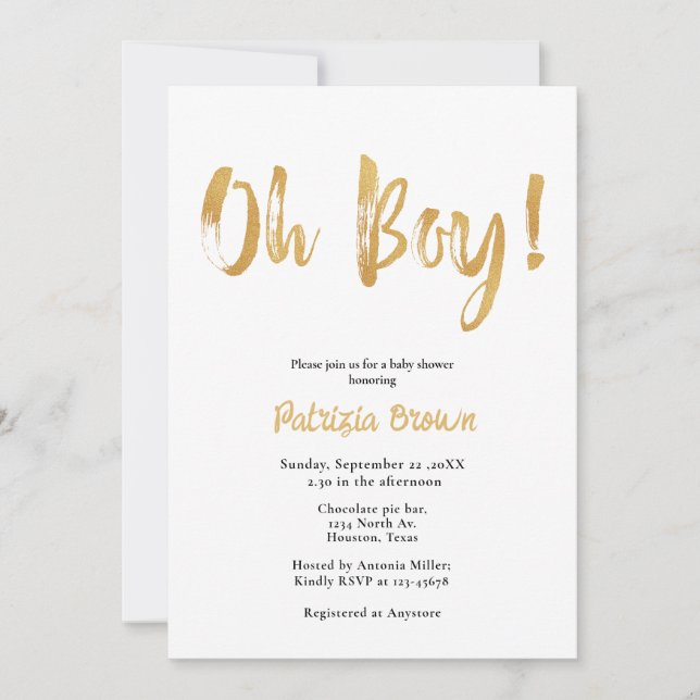 Gold Baby shower Oh boy Invitation (Devant)