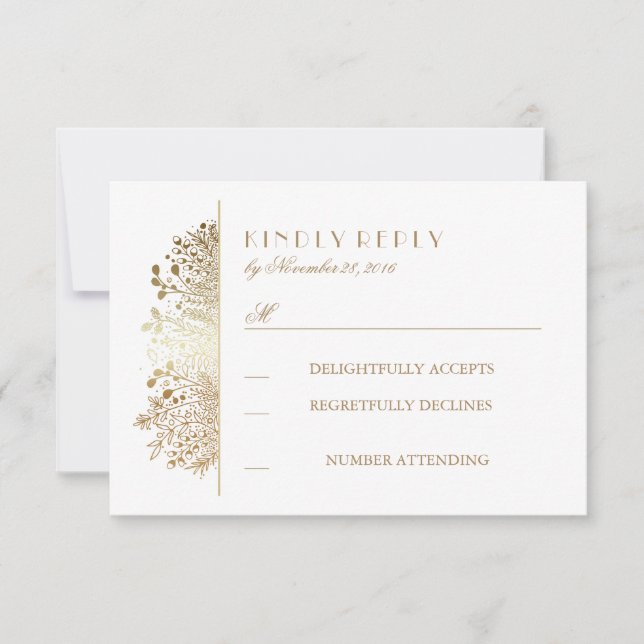 Gold Baby's Breath Floral Wedding Cartes RSVP (Devant)