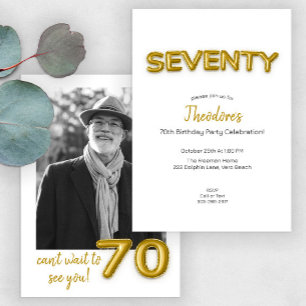 Gold Balloon 70th Birthday Photo Invitation
