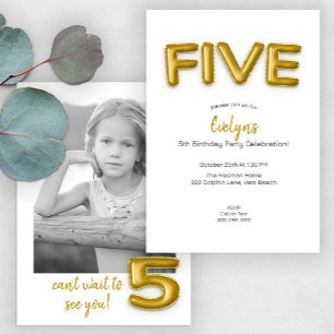 Gold Balloon cinquième anniversaire Invitation pho