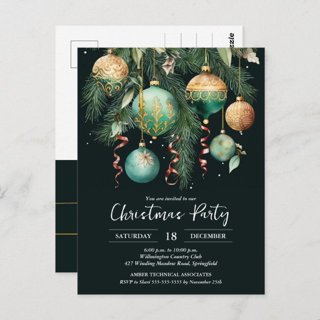 Gold Baubles Christmas Tree Party Invitation (Devant / Derrière)