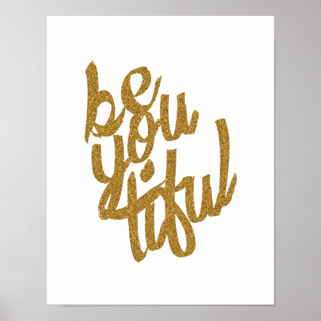 Gold 'Beyoutiful' Typographic Poster (Devant)