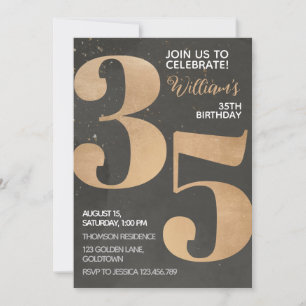 Gold Black 35th Birthday Invitation