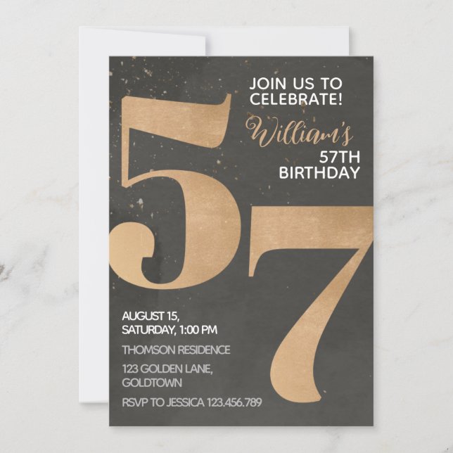 Gold Black 57th Birthday Invitation (Devant)