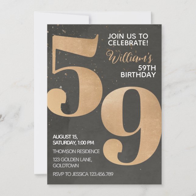 Gold Black 59th Birthday Invitation (Devant)