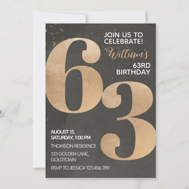 Gold Black 63e anniversaire Invitation (Devant)