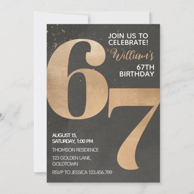 Gold Black 67th Birthday Invitation (Devant)