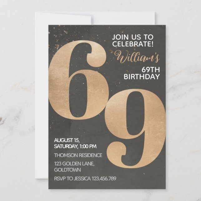 Gold Black 69th Birthday Invitation (Devant)