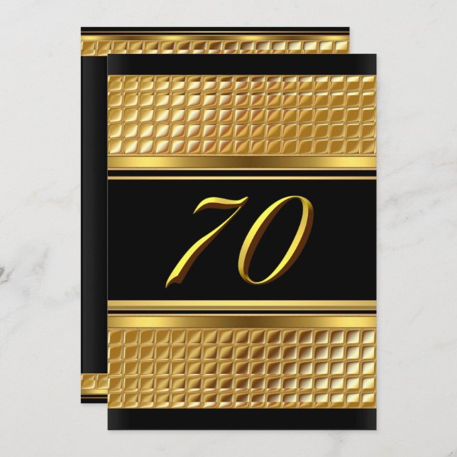 Gold & Black 70th Birthday Party Invitation (Devant / Derrière)