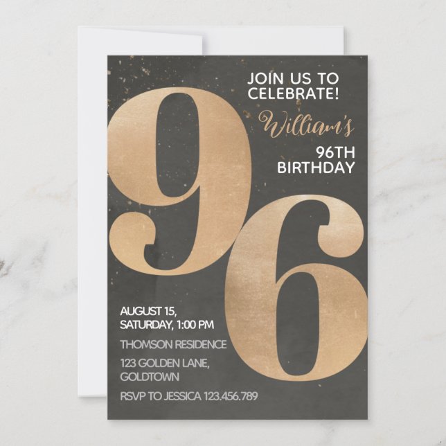 Gold Black 96th Birthday Invitation (Devant)