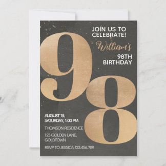 Gold Black 98th Birthday Invitation