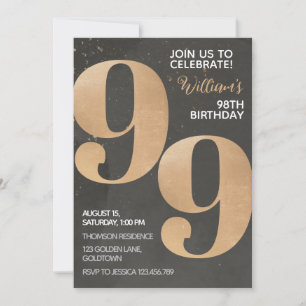 Gold Black 99th Birthday Invitation