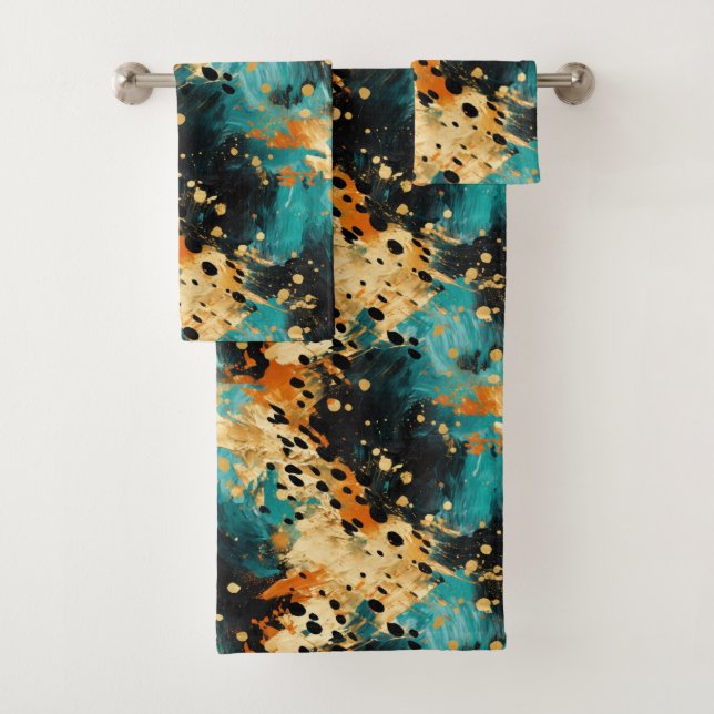 Gold Black Aqua Orange Leopard Abstrait (En situation)