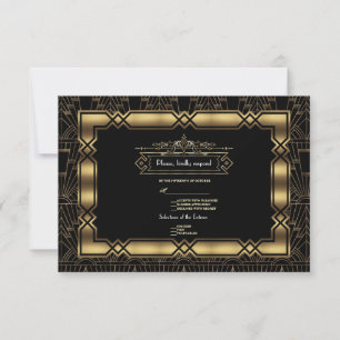 Gold Black Art Déco Gatsby 20s Style Wedding RSVP
