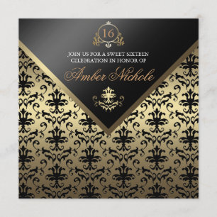 Gold & Black Damask Sweet 16 Invitation